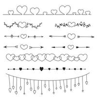 Hand draw dividers with heart in doodle style. Vector illustration.