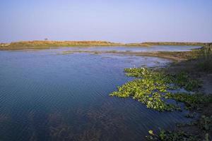 Crystal clear blue water lake landscape view nearby Padma river in Bangladesh photo