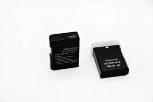 Lithium rechargeable battery from the camera. Battery for the device on a white background. Analog and original of the battery. photo