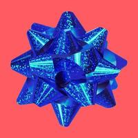 Blue Christmas Bow with Red Background photo