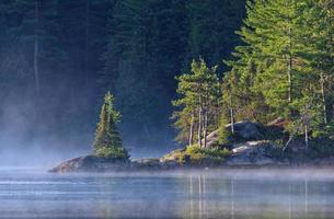 amanecer brumoso en el lago lobo, temagami, ontario, canadá foto