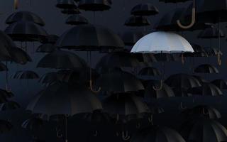 diferente, único y sobresaliendo del paraguas de la multitud, representación 3d foto