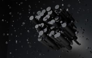 3D abstract background of random flying black shape form, 3D illustration rendering photo
