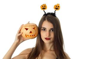 beauty woman in halloween style clothes photo