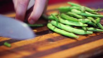 girl cuts vegetables at the kitchen video