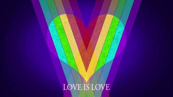 LGBT promo banner with rainbow heart on blue background. Love is love pride background video