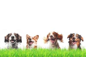 muchos perros felices en la hierba con copyspace foto