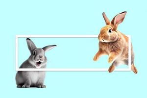 Rabbit 2023 smiling happily with a frame for inserting content. photo