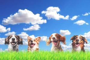 Many happy dogs in the grass with copyspace photo