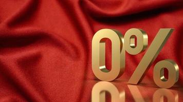 The gold  zero percent on red silk background  3d rendering photo