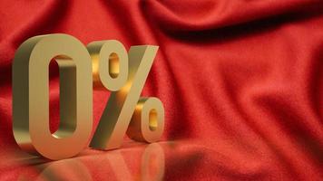 The gold  zero percent on red silk background  3d rendering photo