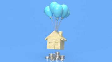 The home wood and blue balloon  for property concept 3d rendering photo