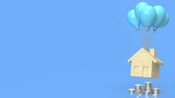 The home wood and blue balloon  for property concept 3d rendering photo