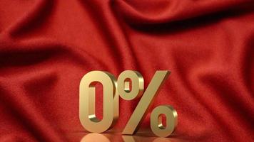 The gold  zero percent on red silk background  3d rendering photo