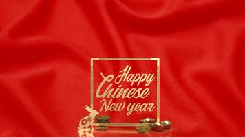 el conejo dorado y el dinero chino vintage sobre fondo rojo 3d renderizado foto