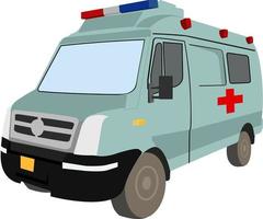 Ambulancia furgoneta azul, ilustración, vector sobre fondo blanco.