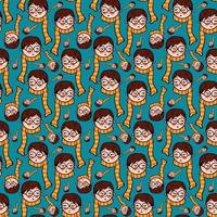 Boy with scarf pattern, seamless pattern on blue background. vector