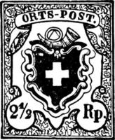 Switzerland 2 and a half Rappen Stamp, 1850, vintage illustration vector