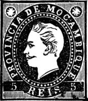 Mozambique 5 Reis Stamp, 1886, vintage illustration vector