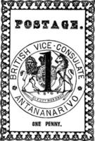 Madagascar, One Penny Stamp, 1884, vintage illustration vector