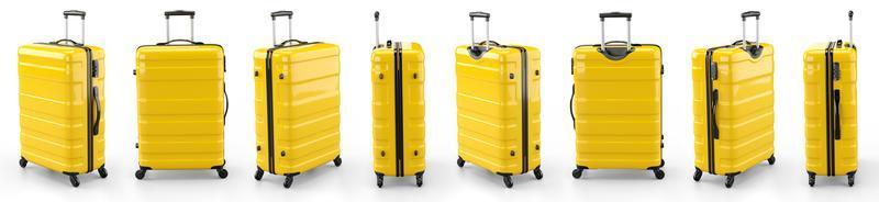 un juego de maletas amarillas sobre un fondo blanco. ilustración de representación 3d. foto