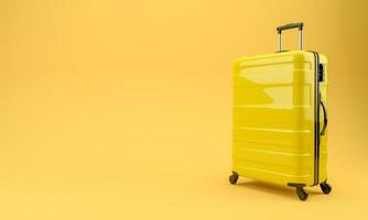 Yellow travel suitcase on a yellow background. 3D rendering illustration. photo