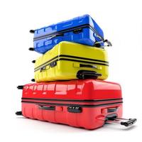 A stack of colorful suitcases. 3D rendering illustration. photo