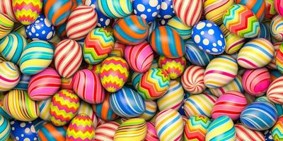 Background from multi-colored Easter eggs. 3D rendering illustration. photo