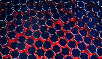 Abstract Hexagon Futuristic Surface With Red Neon Light. 3D rendering illustration photo