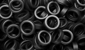 A large pile of car tires. 3D rendering illustration. photo