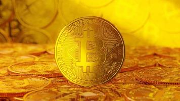 Bitcoin Cryptocurrency represented as Gold Coins. 3D rendering illustration. photo