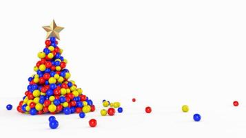 Christmas tree made of bauble decoration on a white background. Minimal New year concept. 3D rendering illustration. photo