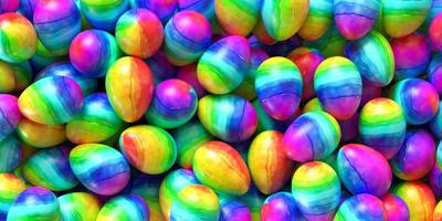 Pile of birght and colorful Easter Eggs. 3D rendering illustration. photo