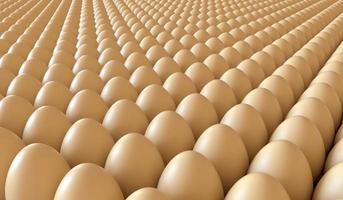 Lots of eggs in a crate. Brown chicken egg background. Easter eggs. 3D rendering illustration. photo