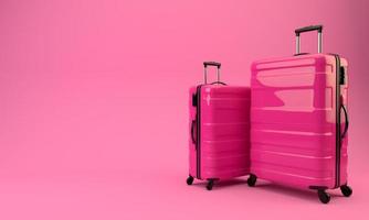 Two red suitcases on a pink background. 3D rendering illustration. photo