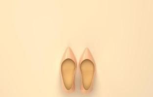 Women's beige shoes beige background. Top view. 3D rendering illustration. photo