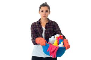 young maid woman with cleansers photo