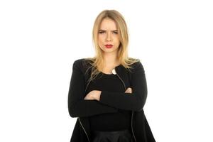 pretty woman in stylish black clothes posing photo