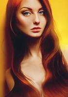 Sexual red hair adult female on yellow background photo