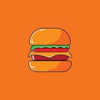 lindo adorable caricatura comida rápida hamburguesa personaje ilustración vector eps 10 sobre fondo naranja