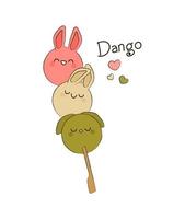 Kawaii dango characters on stick vector illustration isolated on white