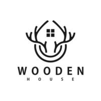 wooden house line logo vector