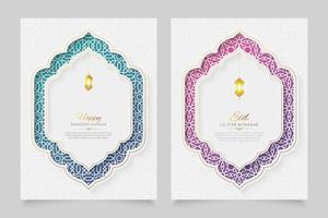 Ramadan and Eid Islamic White Luxury Vertical Ornamental Backgrounds with Arabic Pattern and Decorative Arch Frame vector