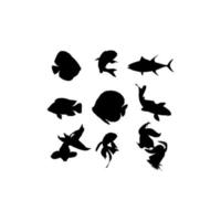 diseño de silueta de conjunto de colección de agua de animales de pescado vector