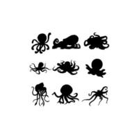 octopus monster sea set silhouette design vector