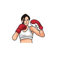 mujer boxeo mascota ilustración diseño creativo vector