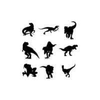 raptor dinosaurus animal set silhouette collection vector