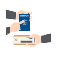 hand- Holding vliegtuig ticket en paspoort png