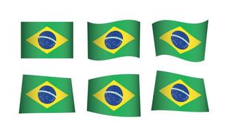 brasil, vector, bandera que agita, icono, conjunto vector