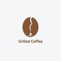 Coffee bean logo with bonfire negative space. vector